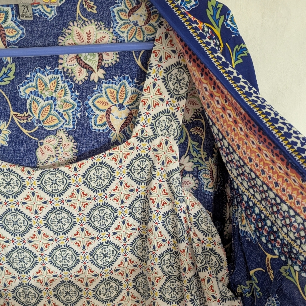 Fig And Flower Rayon Plus Size 2X Top Multi Color Attached Tank Bell Sleeves - Picture 3 of 14